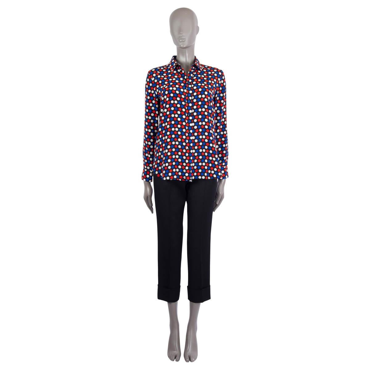 100% authentic Saint Laurent button-up shirt in black silk crepe (100%) with polka dot print in red, blue and white. Features signature Paris collar. Has been worn and is in excellent condition.

2016 Fall/Winter

Measurements
Tag