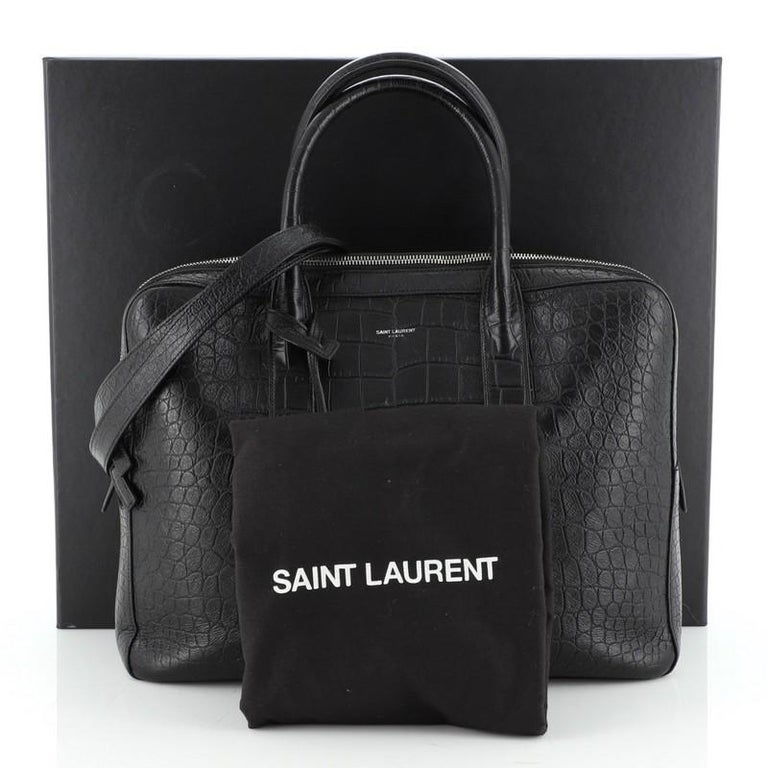 Saint Laurent Museum Flat Briefcase Crocodile Embossed Leather Medium