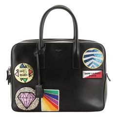 Saint Laurent Museum Flat Briefcase Patch Embellished Leather Medium