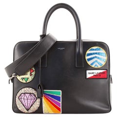 Saint Laurent Museum Flat Briefcase Patch Embellished Leather Medium