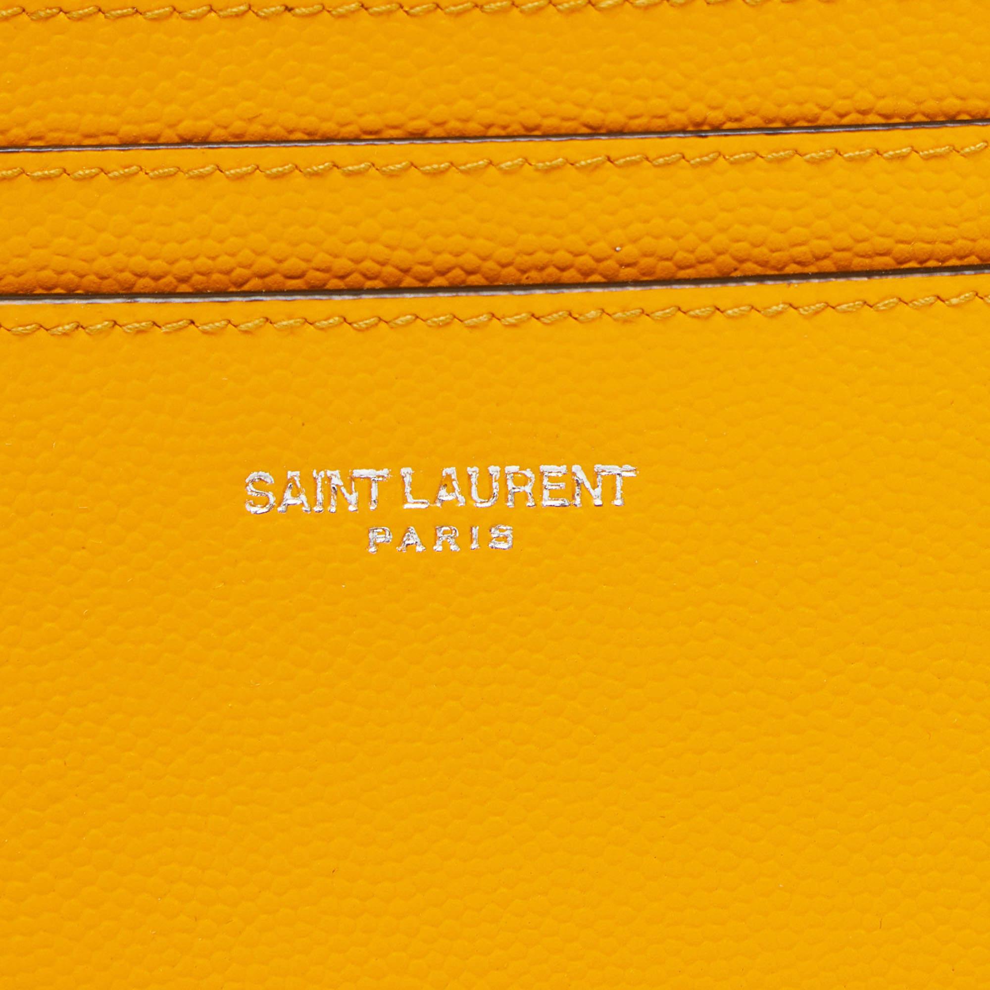 Saint Laurent Mustard Leather Logo Card Holder 6