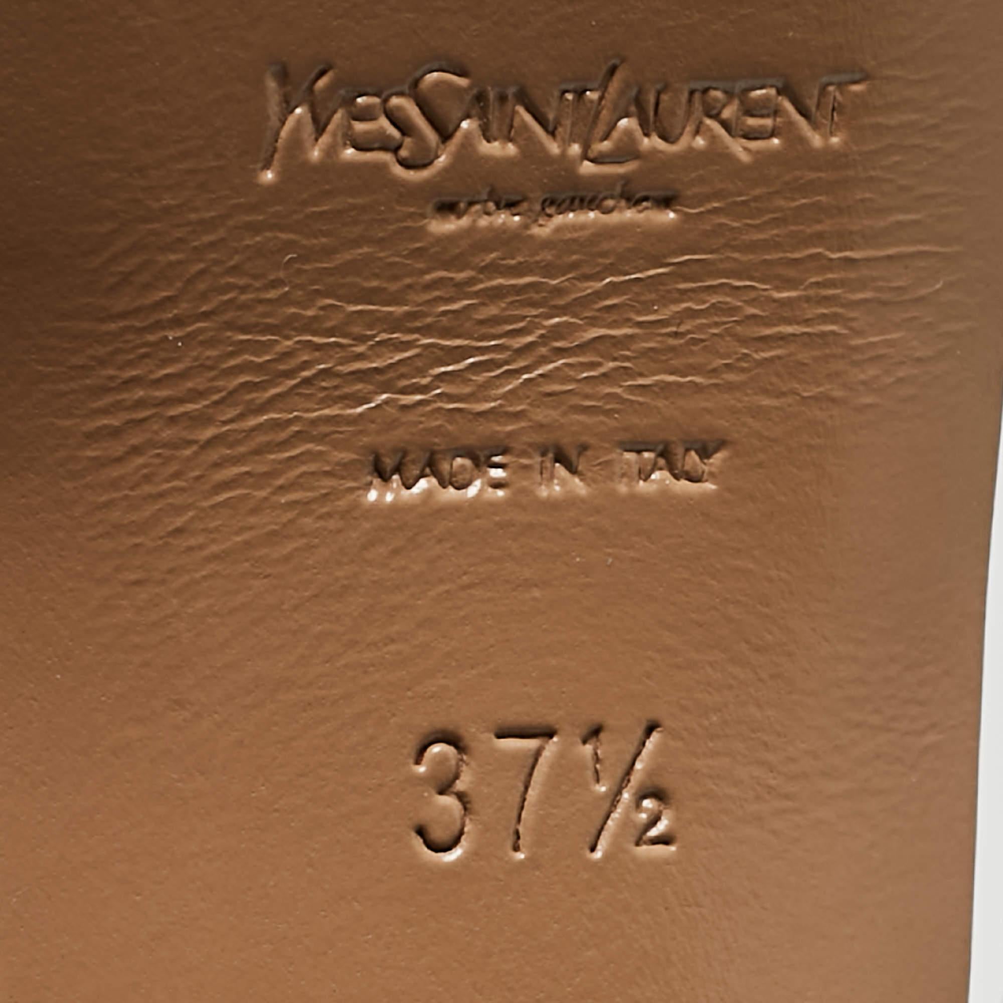 Women's Saint Laurent Mustard Patent Leather Tribute Sandals Size 37.5 For Sale