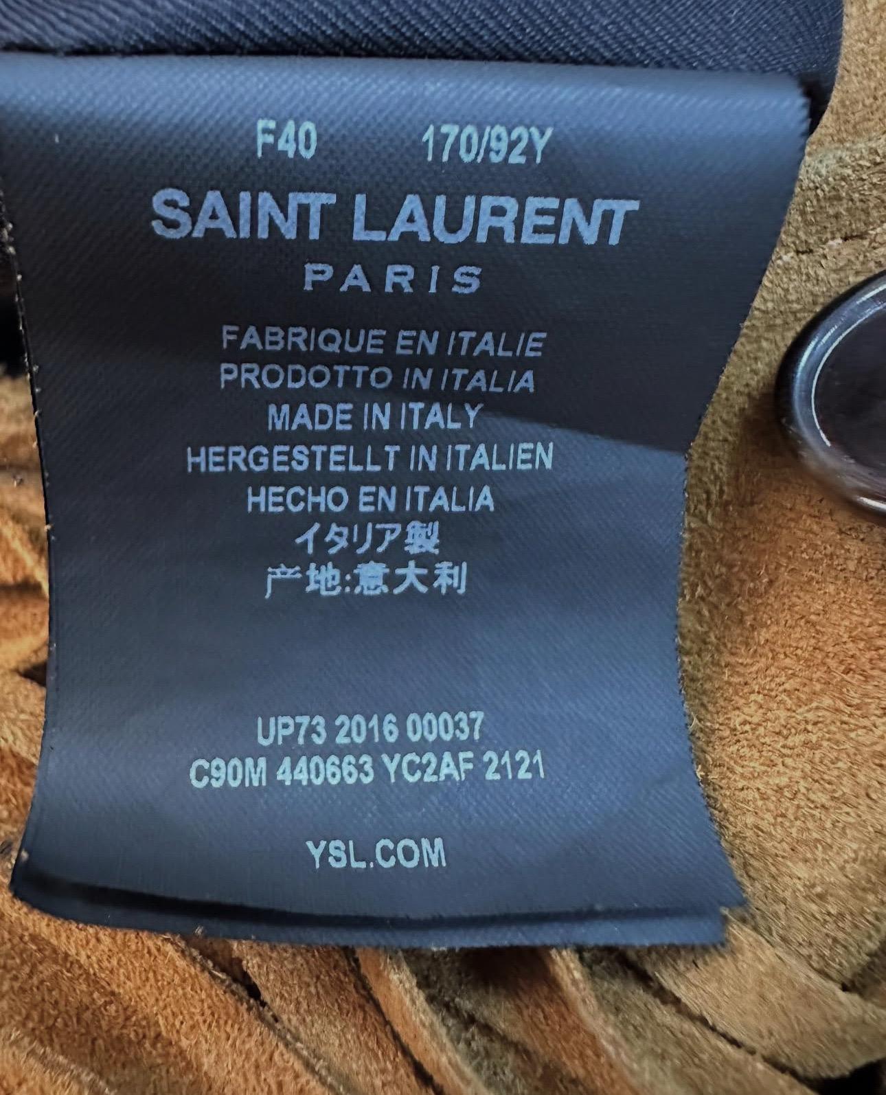 Marron Saint Laurent Veste à franges en daim moutarde Sz.40 en vente