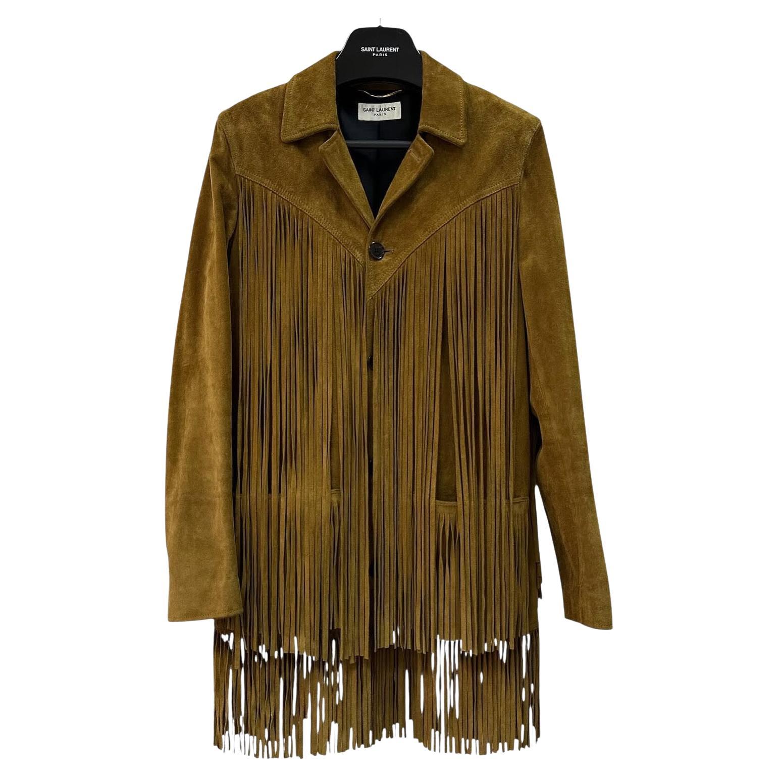 Saint Laurent Veste à franges en daim moutarde Sz.40 en vente