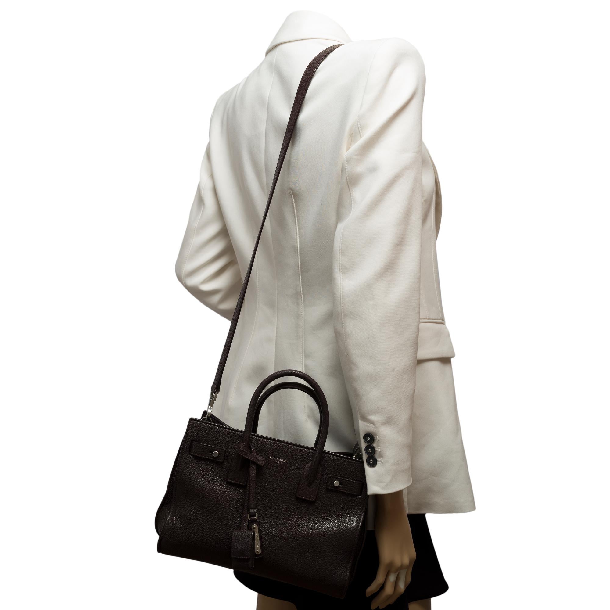 Saint Laurent Nano Sac de Jour handbag strap in burgundy grained leather, SHW For Sale 8