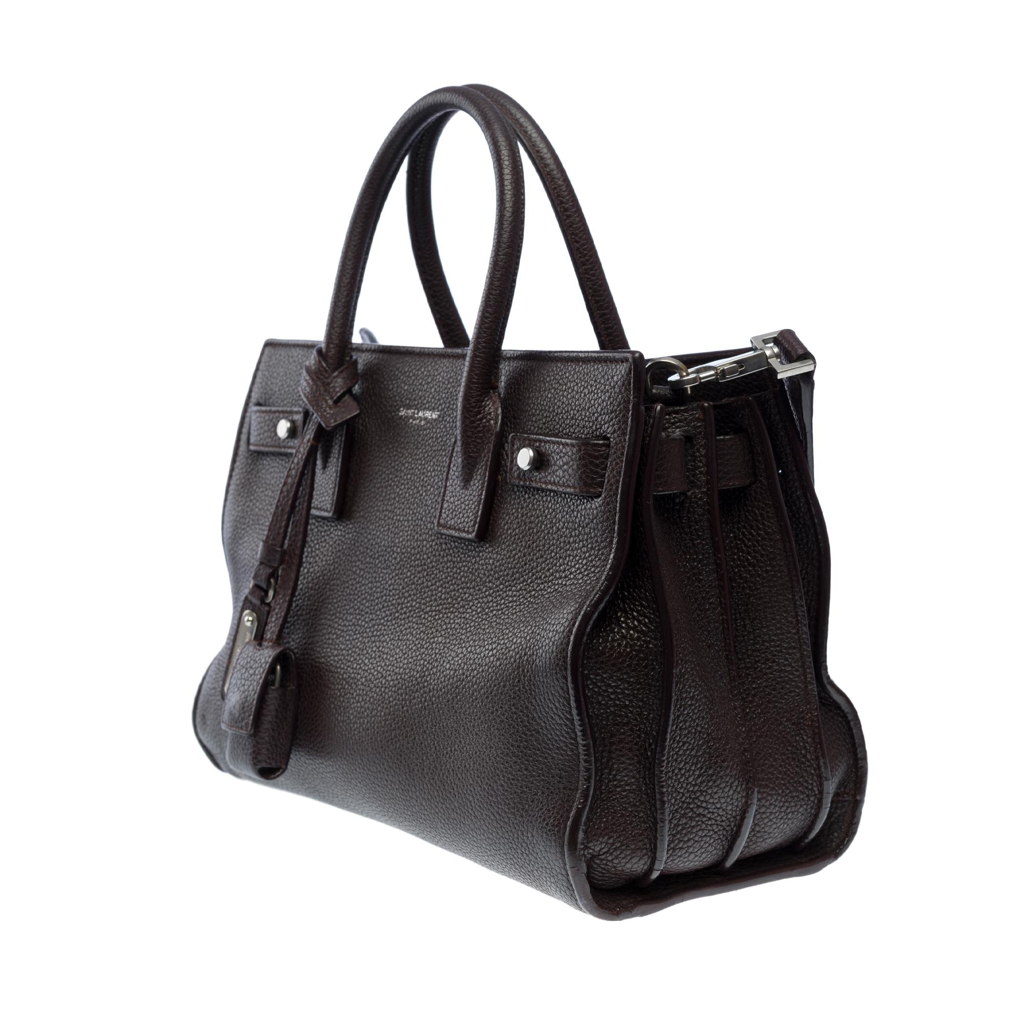 Women's or Men's Saint Laurent Nano Sac de Jour handbag strap in burgundy grained leather, SHW For Sale