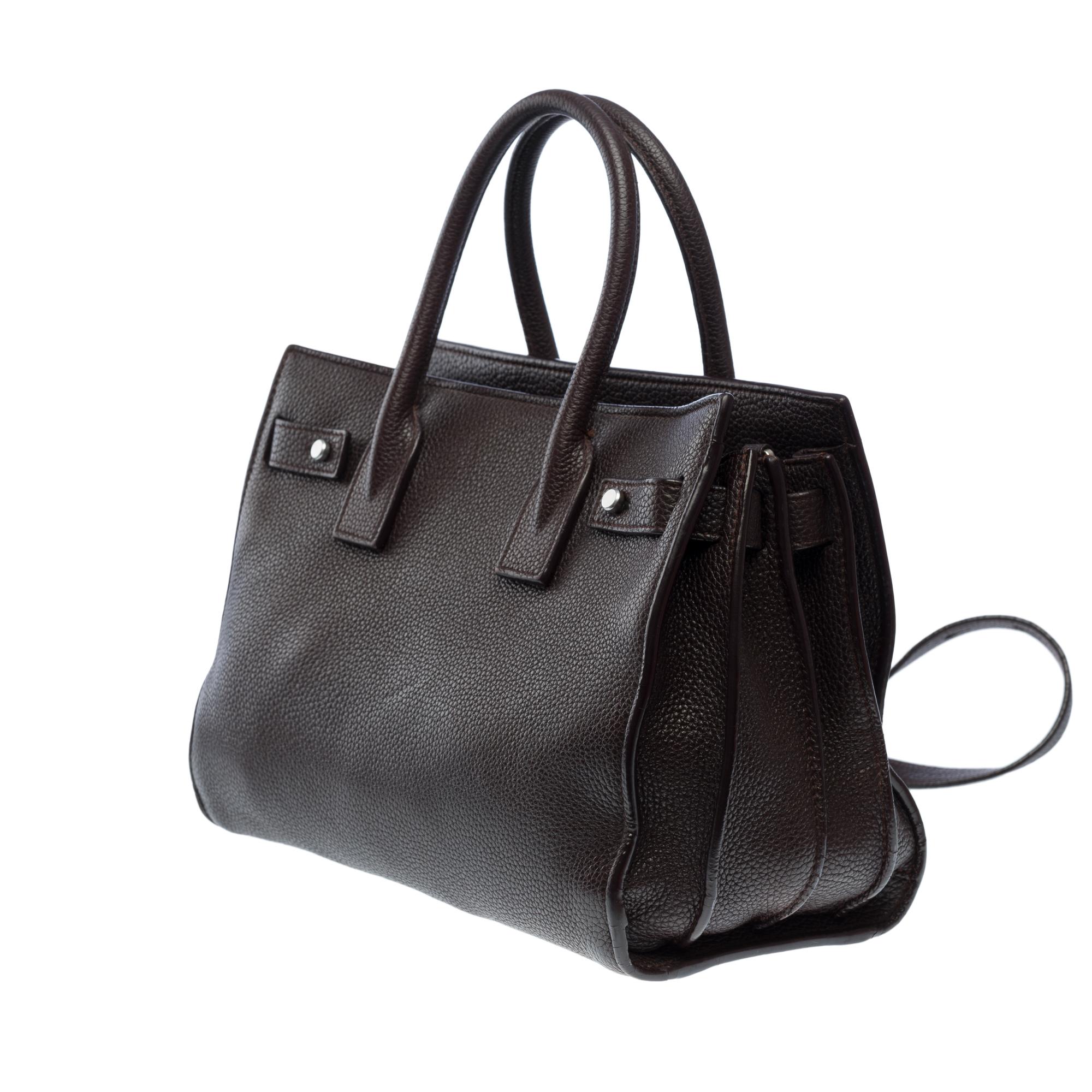 Saint Laurent Nano Sac de Jour handbag strap in burgundy grained leather, SHW For Sale 1