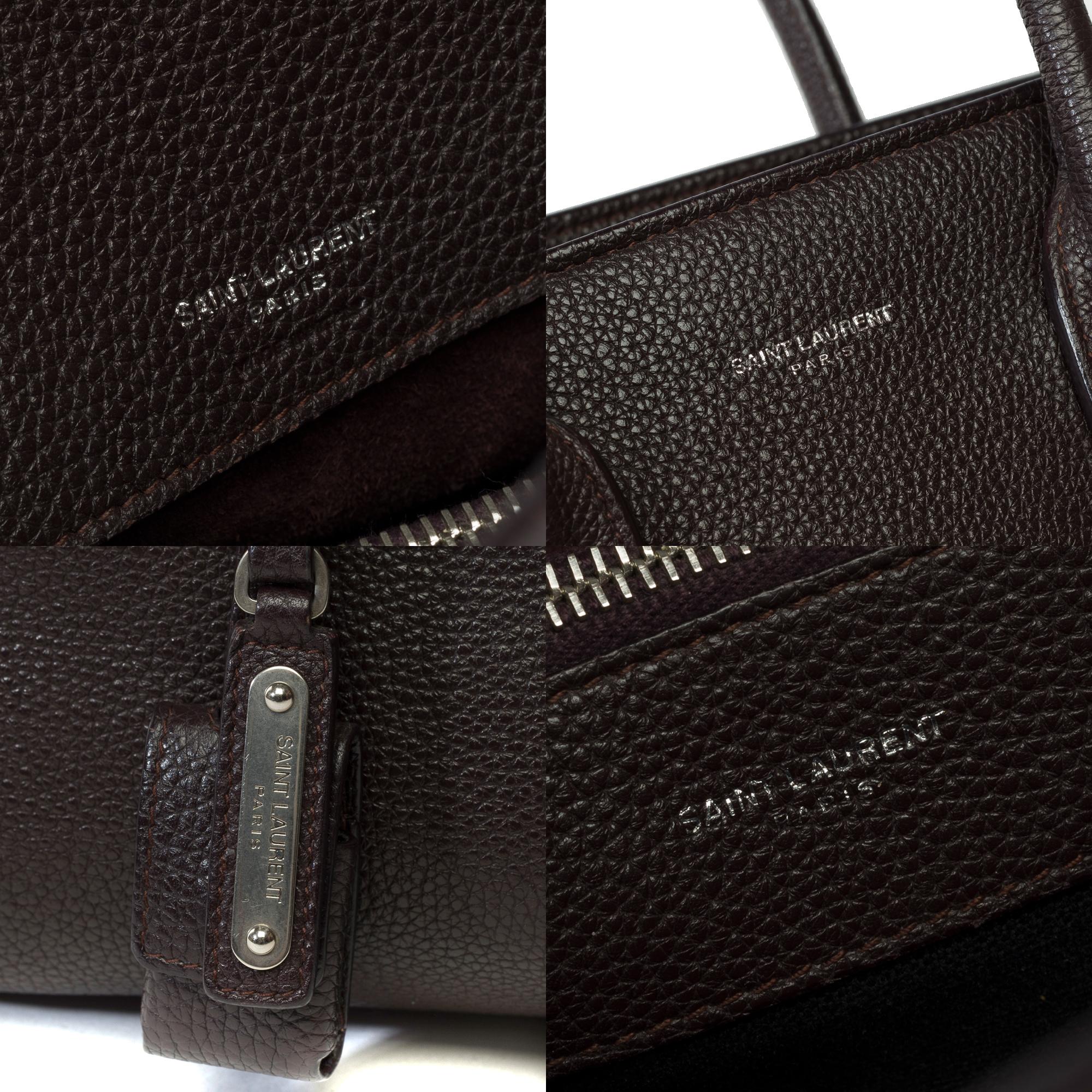 Saint Laurent Nano Sac de Jour handbag strap in burgundy grained leather, SHW For Sale 2