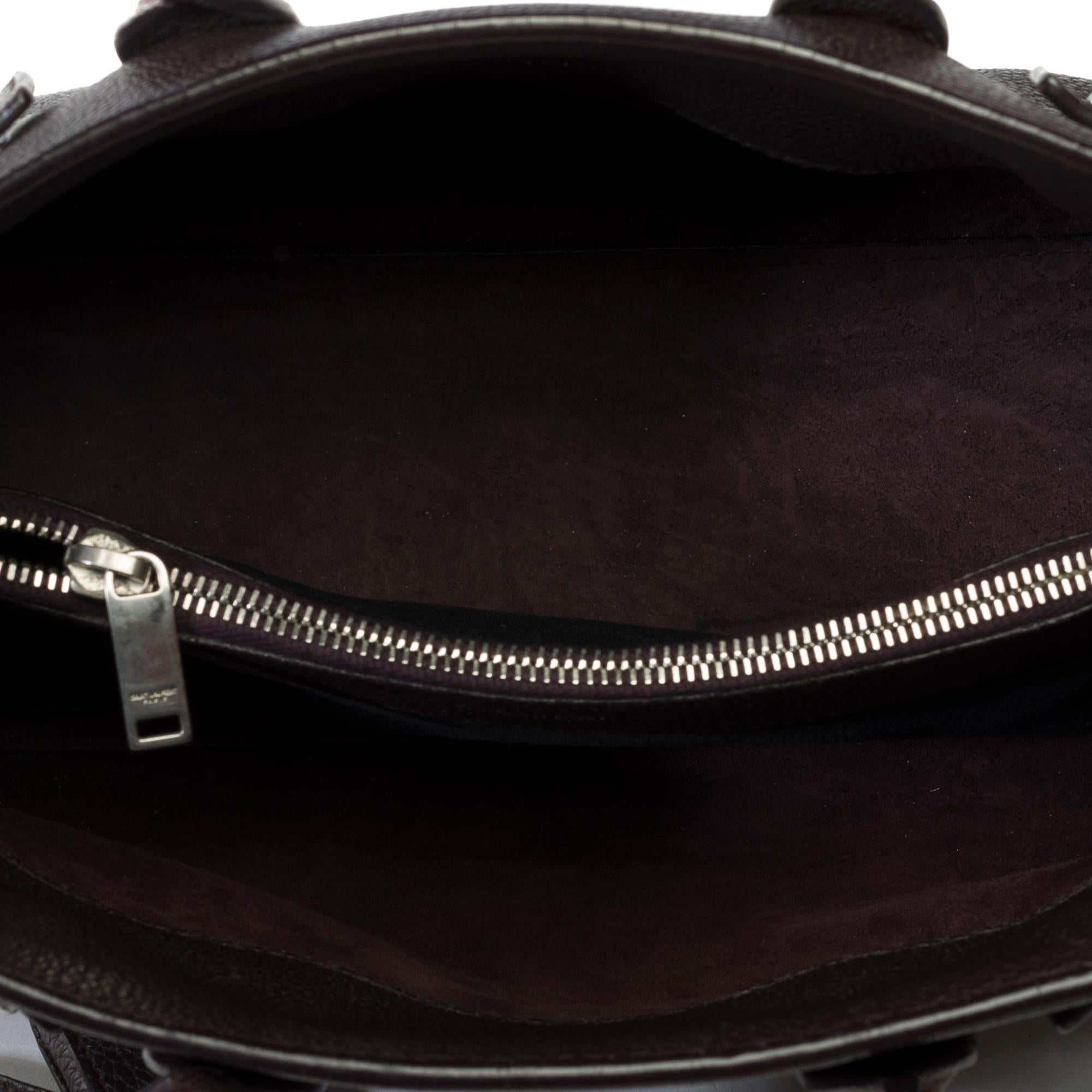 Saint Laurent Nano Sac de Jour handbag strap in burgundy grained leather, SHW For Sale 4
