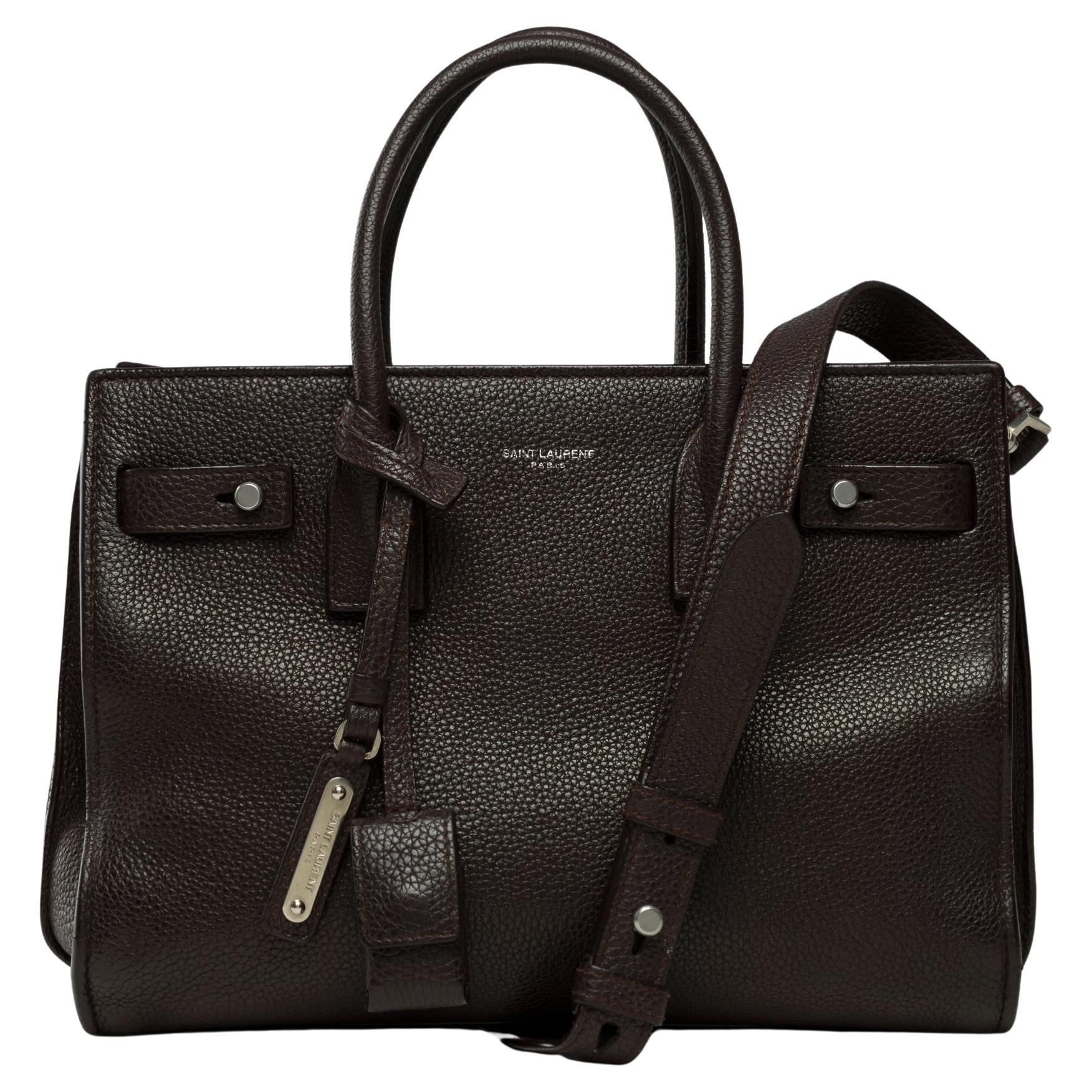 Saint Laurent Nano Sac de Jour handbag strap in burgundy grained leather, SHW For Sale