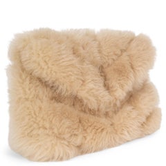SAINT LAURENT natural beige SHEARLING FUR 2021 SMALL PUFFER Clutch Bag