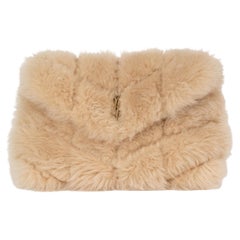 SAINT LAURENT natural beige SHEARLING FUR 2021 SMALL PUFFER Clutch Bag