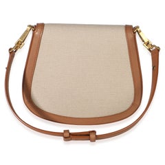 Saint Laurent Natural Tan Canvas Calfskin Mini Voltaire Top Handle Bag