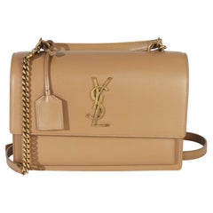 Saint Laurent Natural Tan Glattes Kalbsleder Medium Monogram Sunset Satchel