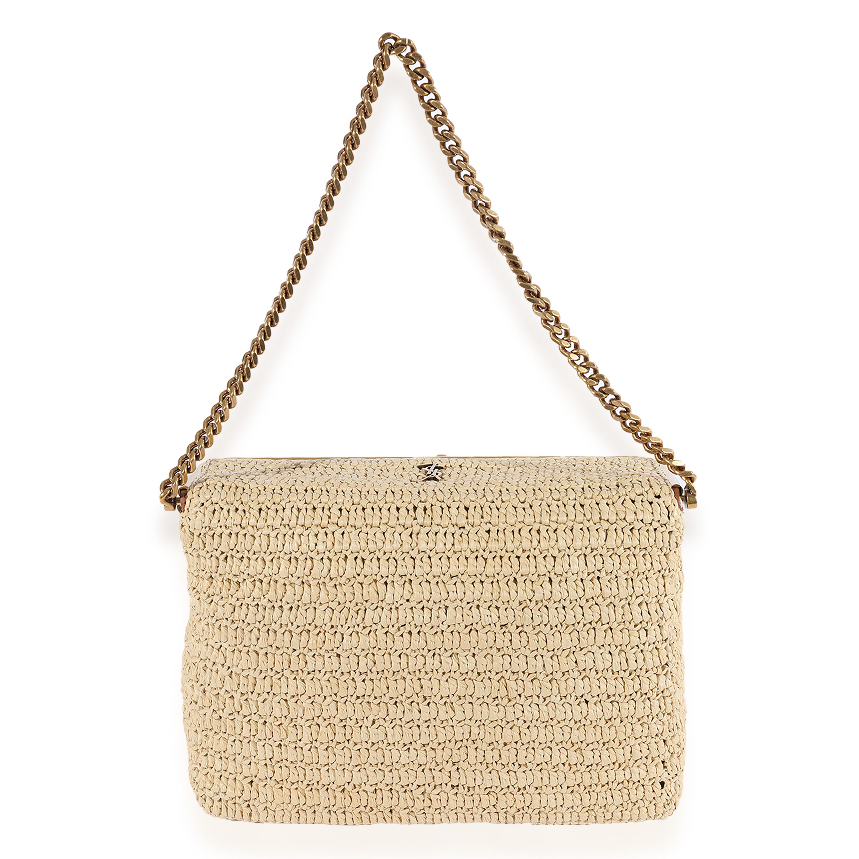 Saint Laurent Naturel Raffia Crochet Medium Fanny Chain Bag For Sale at