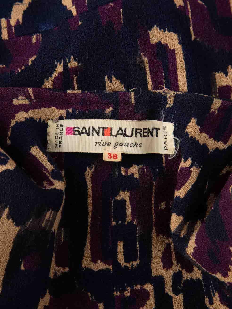Saint Laurent Navy Abstract Button Up Midi Dress Size M For Sale 4