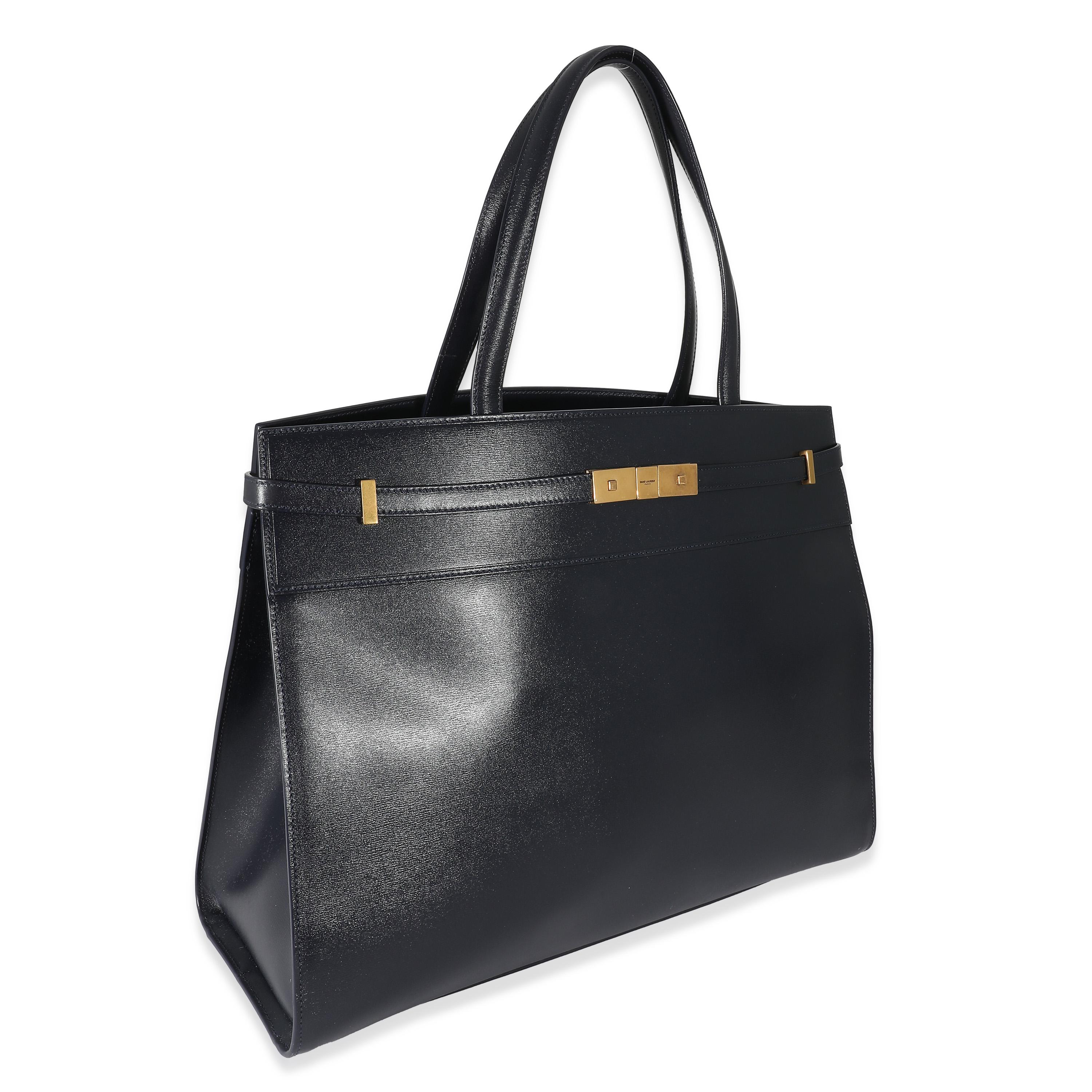 Black Saint Laurent Navy Blue Calfskin Medium Manhattan Shopper Tote For Sale