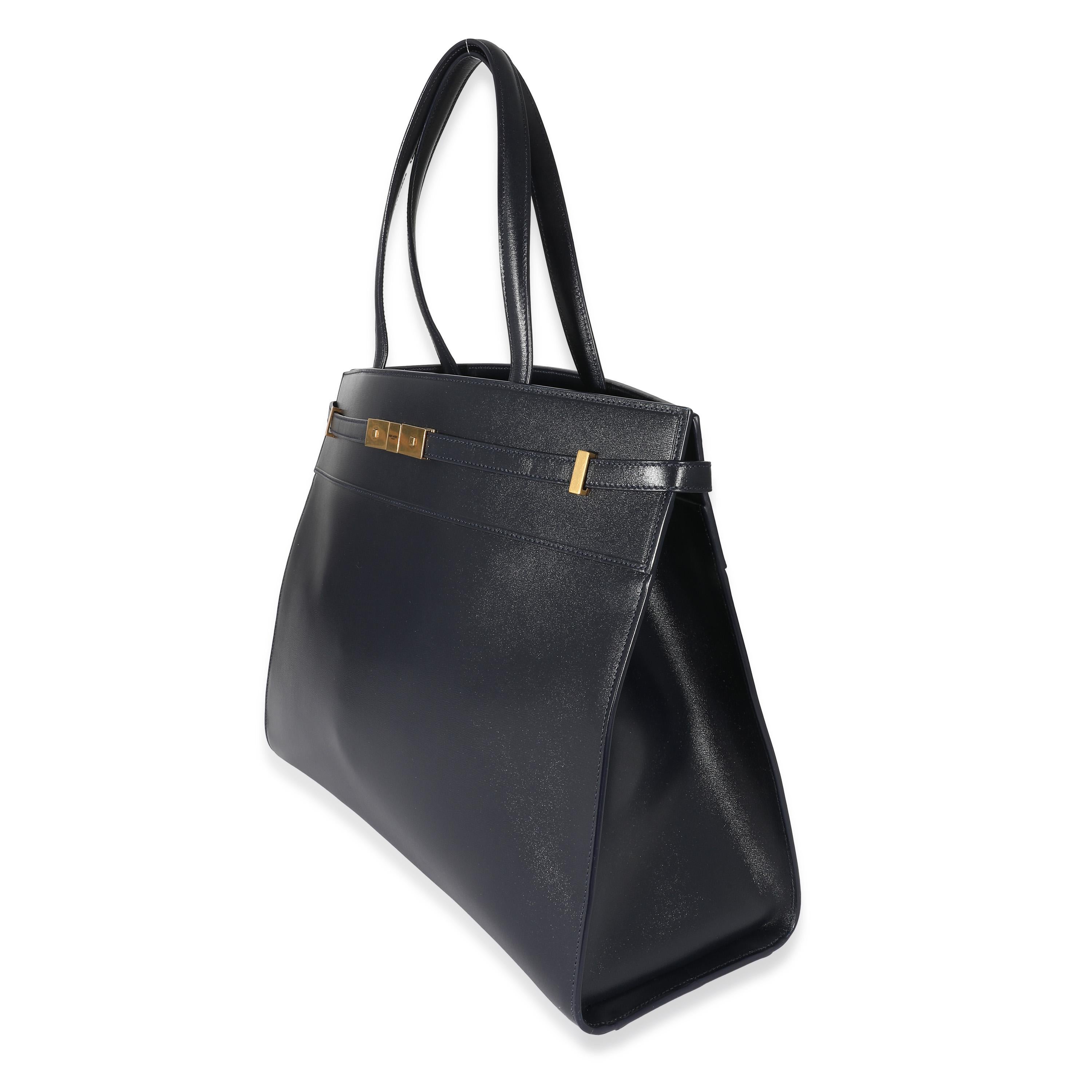 Saint Laurent Navy Blue Calfskin Medium Manhattan Shopper Tote In Excellent Condition For Sale In New York, NY