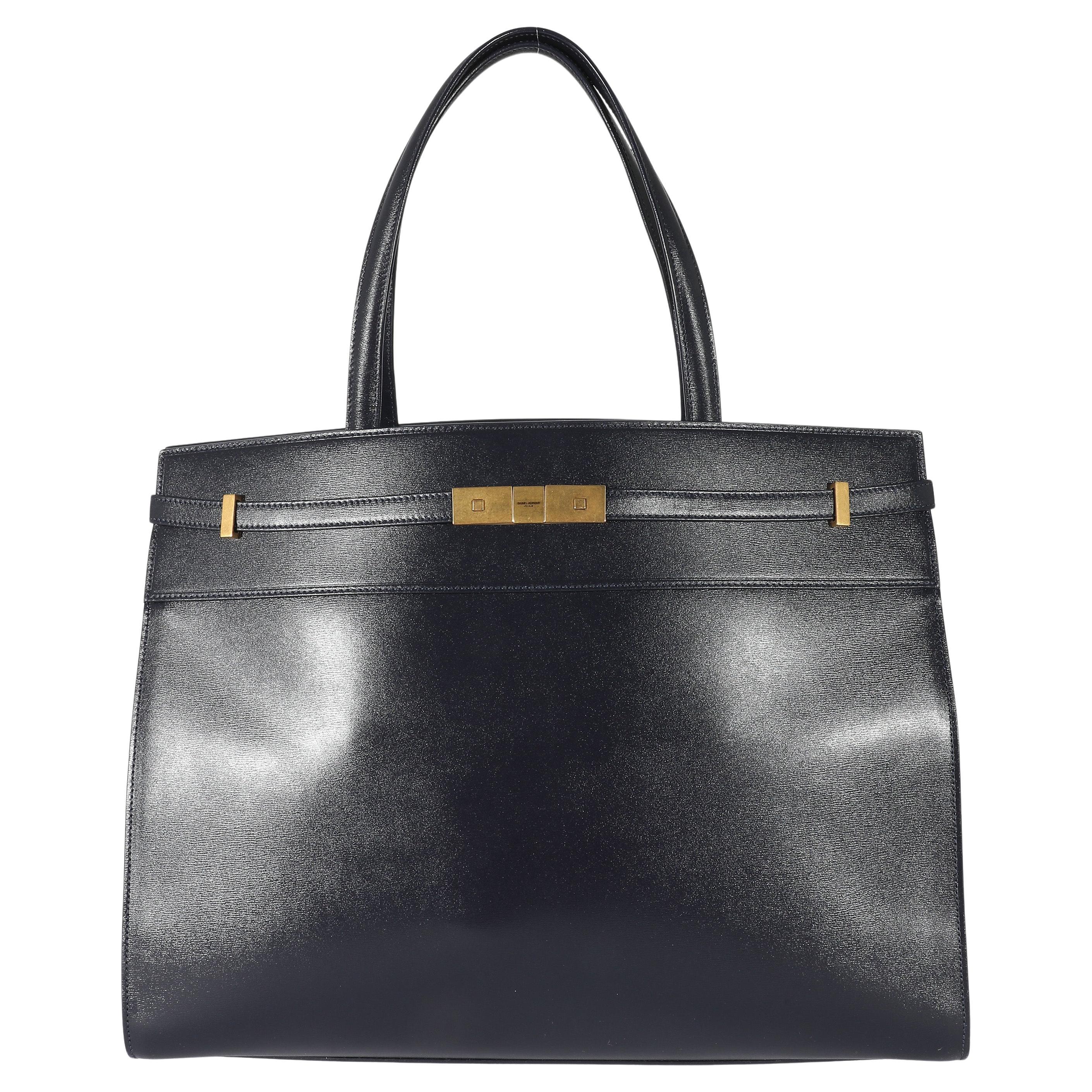 Saint Laurent Navy Blue Calfskin Medium Manhattan Shopper Tote For Sale