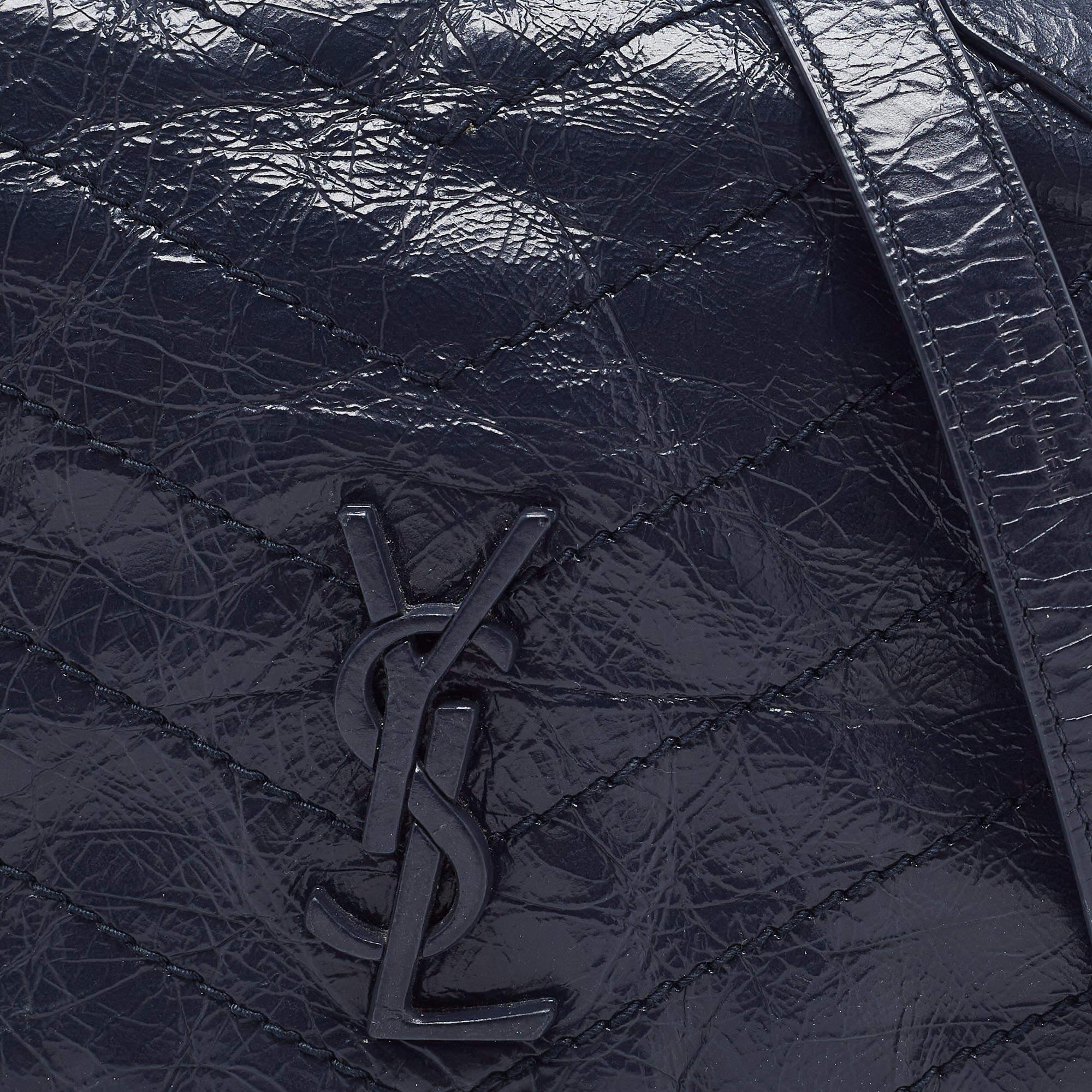 Saint Laurent Navy Blue Crinkled Leather Mini Niki Chain Shoulder Bag 3
