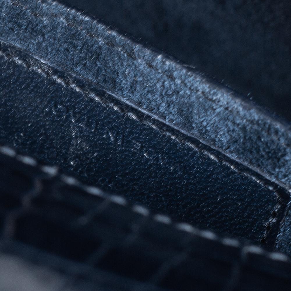 Black Saint Laurent Navy Blue Croc Embossed Leather Medium Sunset Shoulder Bag
