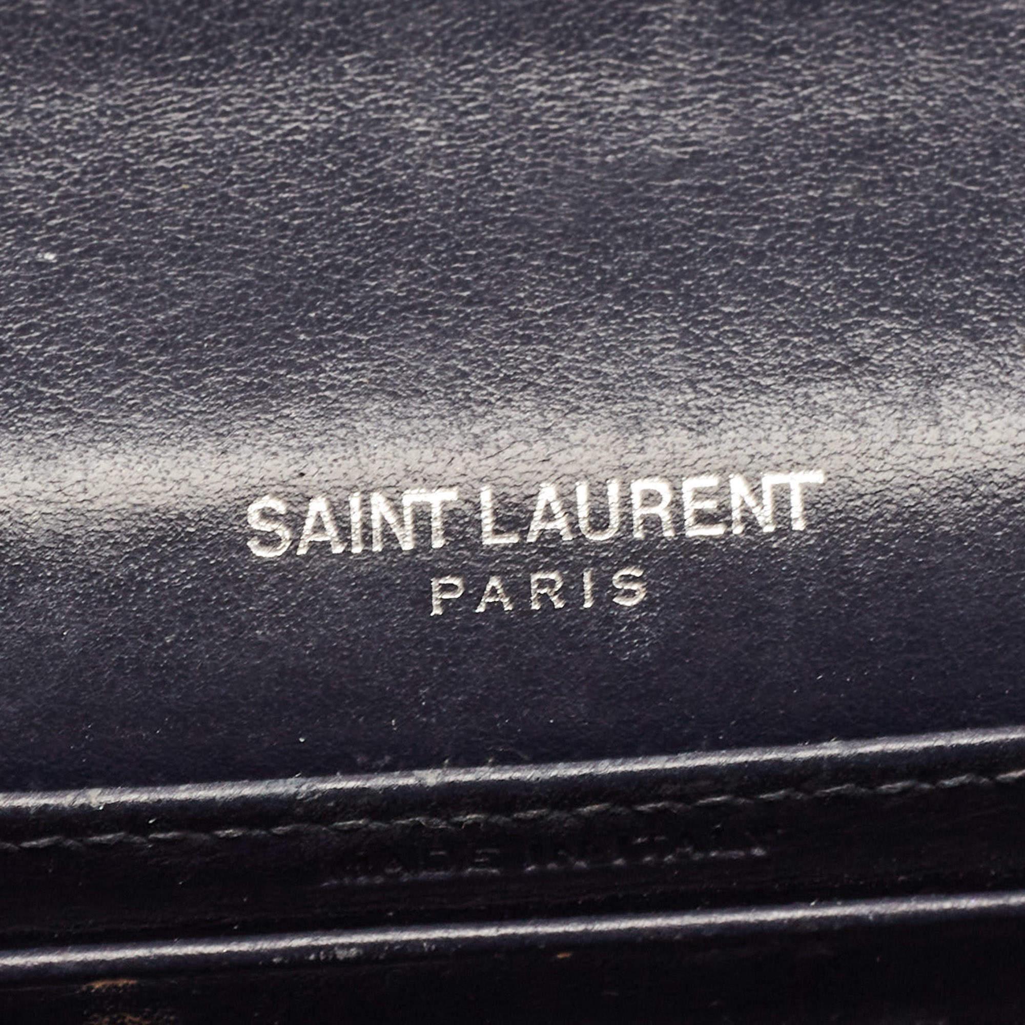 Saint Laurent Navy Blue Croc Embossed Leather Mini Sunset Chain Bag 6