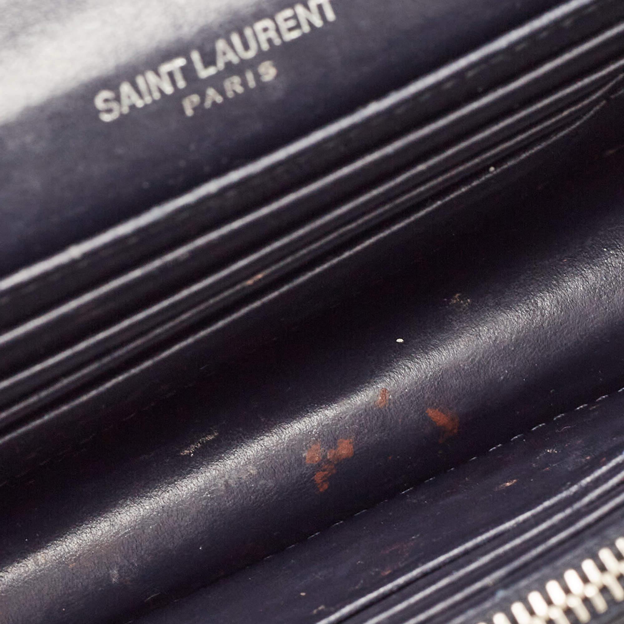 Saint Laurent Navy Blue Croc Embossed Leather Mini Sunset Chain Bag 4