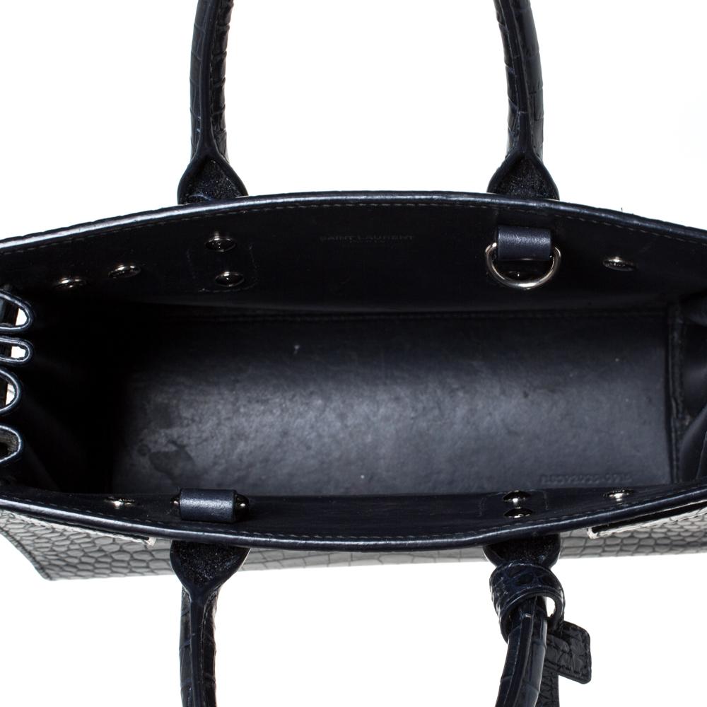 Saint Laurent Marineblaue Krokodilgeprägte Leder Nano Classic Sac De Jour Tote 3