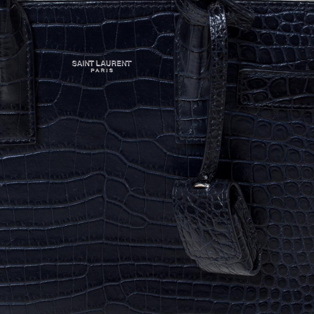 Saint Laurent Marineblaue Krokodilgeprägte Leder Nano Classic Sac De Jour Tote 4