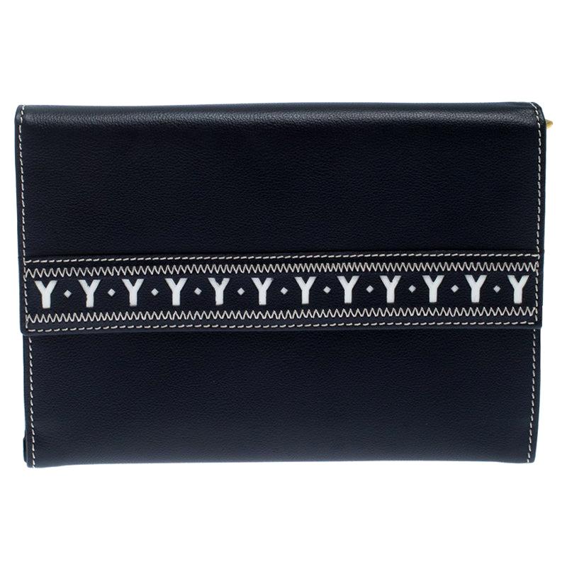 Saint Laurent Navy Blue Leather Bifold Wallet