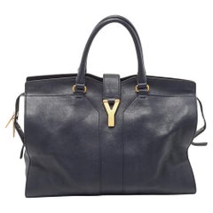 Yves Saint Laurent Blue Calfskin Leather Small Monogram Cabas Bag - Yoogi's  Closet