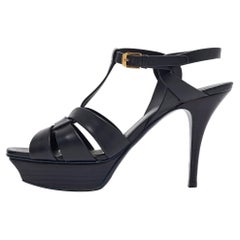 Saint Laurent Navy Blue Leather Tribute Sandals Size 39