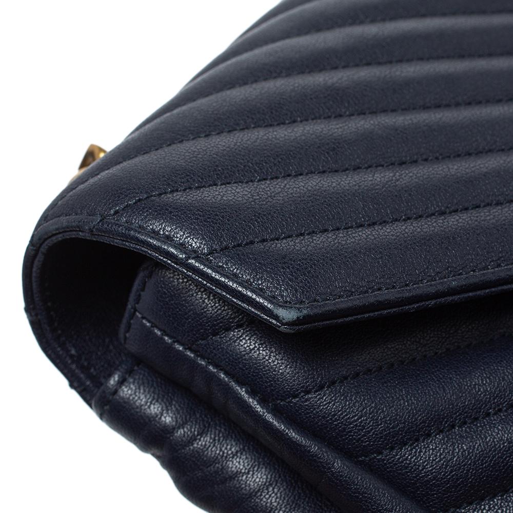 Saint Laurent Navy Blue Matelasse Leather Large College Top Handle Bag 2