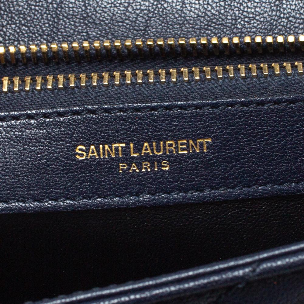 Saint Laurent Navy Blue Matelasse Leather Large College Top Handle Bag 3