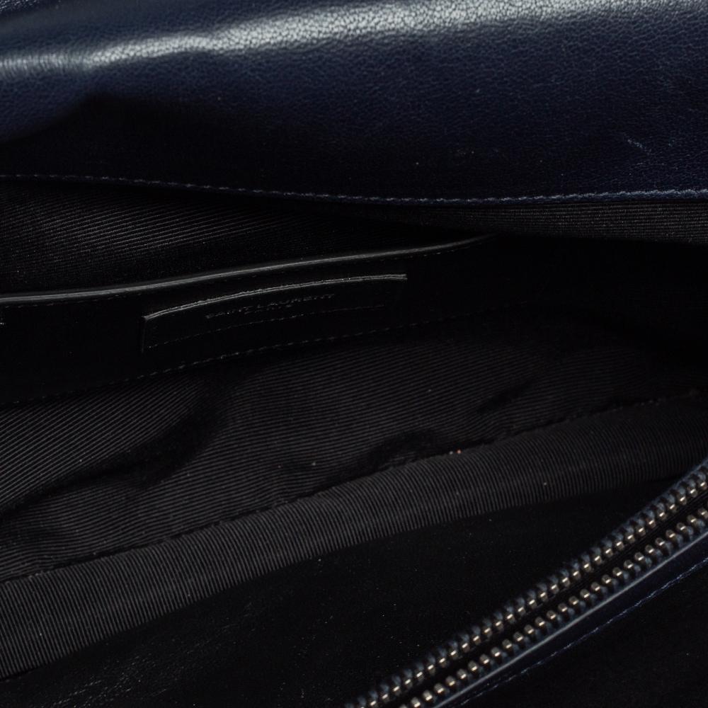Saint Laurent Navy Blue Matelassé Leather Large College Top Handle Bag 7