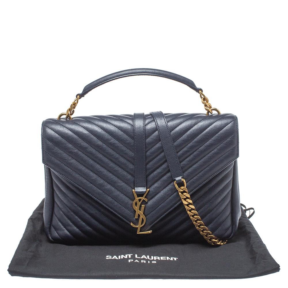 Saint Laurent Navy Blue Matelasse Leather Large College Top Handle Bag 5