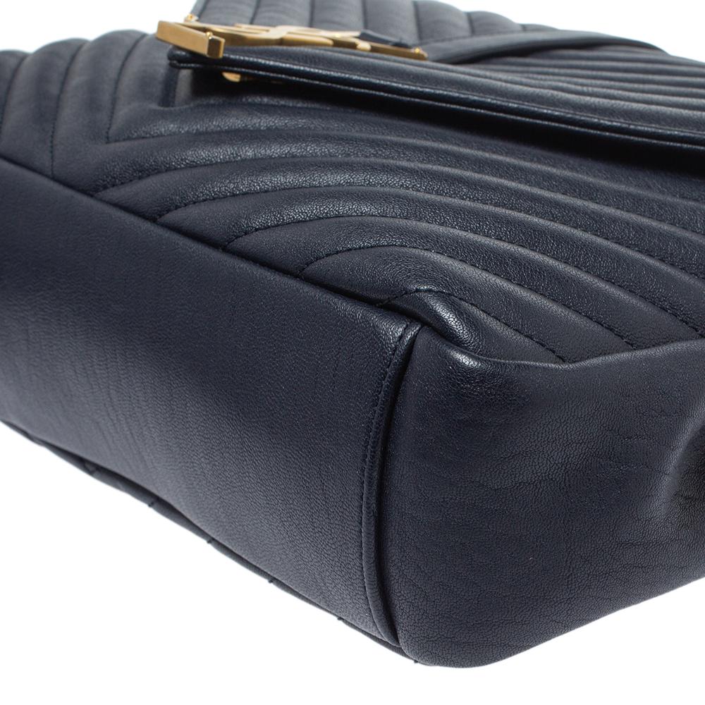Black Saint Laurent Navy Blue Matelasse Leather Large College Top Handle Bag
