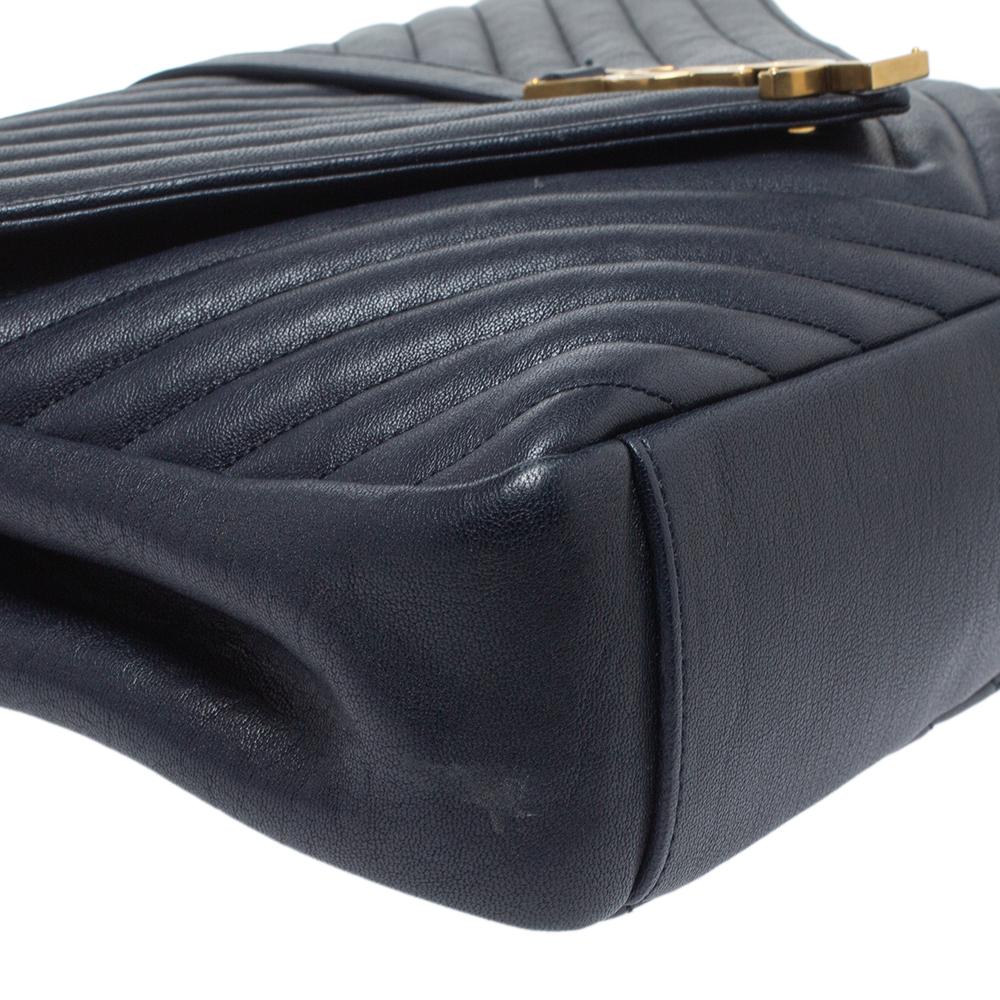 Saint Laurent Navy Blue Matelasse Leather Large College Top Handle Bag In Good Condition In Dubai, Al Qouz 2