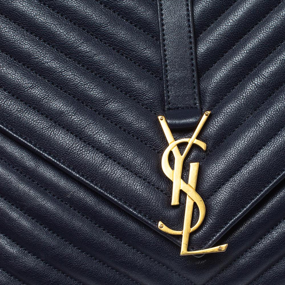 Women's Saint Laurent Navy Blue Matelasse Leather Large College Top Handle Bag