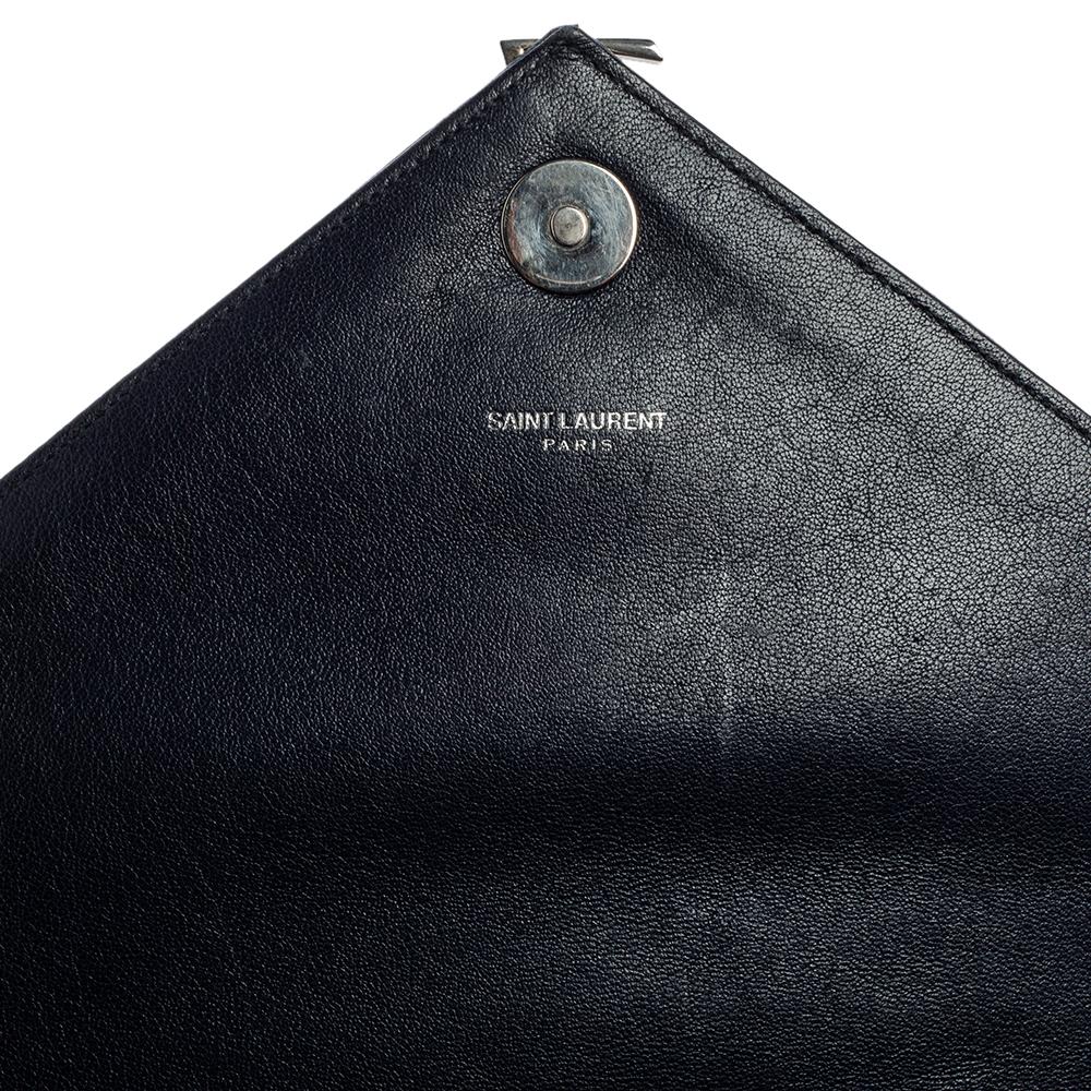 Saint Laurent Navy Blue Matelassé Leather Large College Top Handle Bag 3