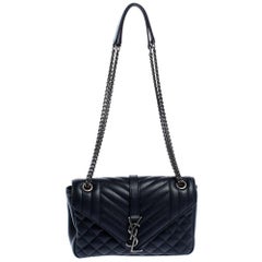 Saint Laurent Navy Blue Mix Matelasse Leather Envelope Shoulder Bag