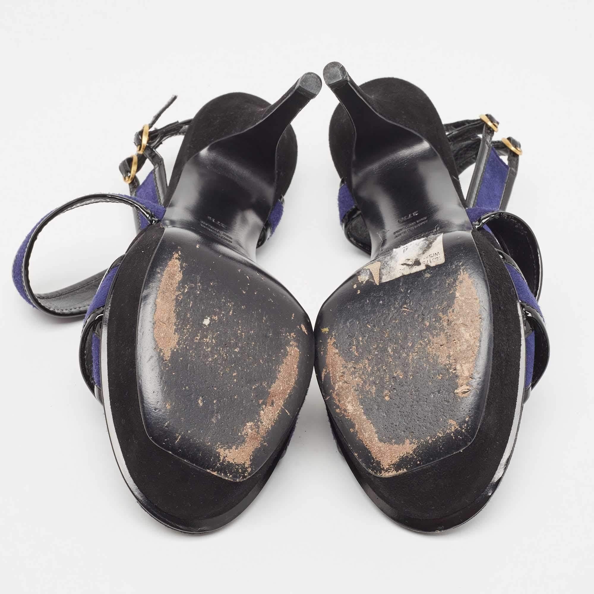 Saint Laurent Sandali con cinturino alla caviglia in pelle verniciata blu navy misura 37,5 1
