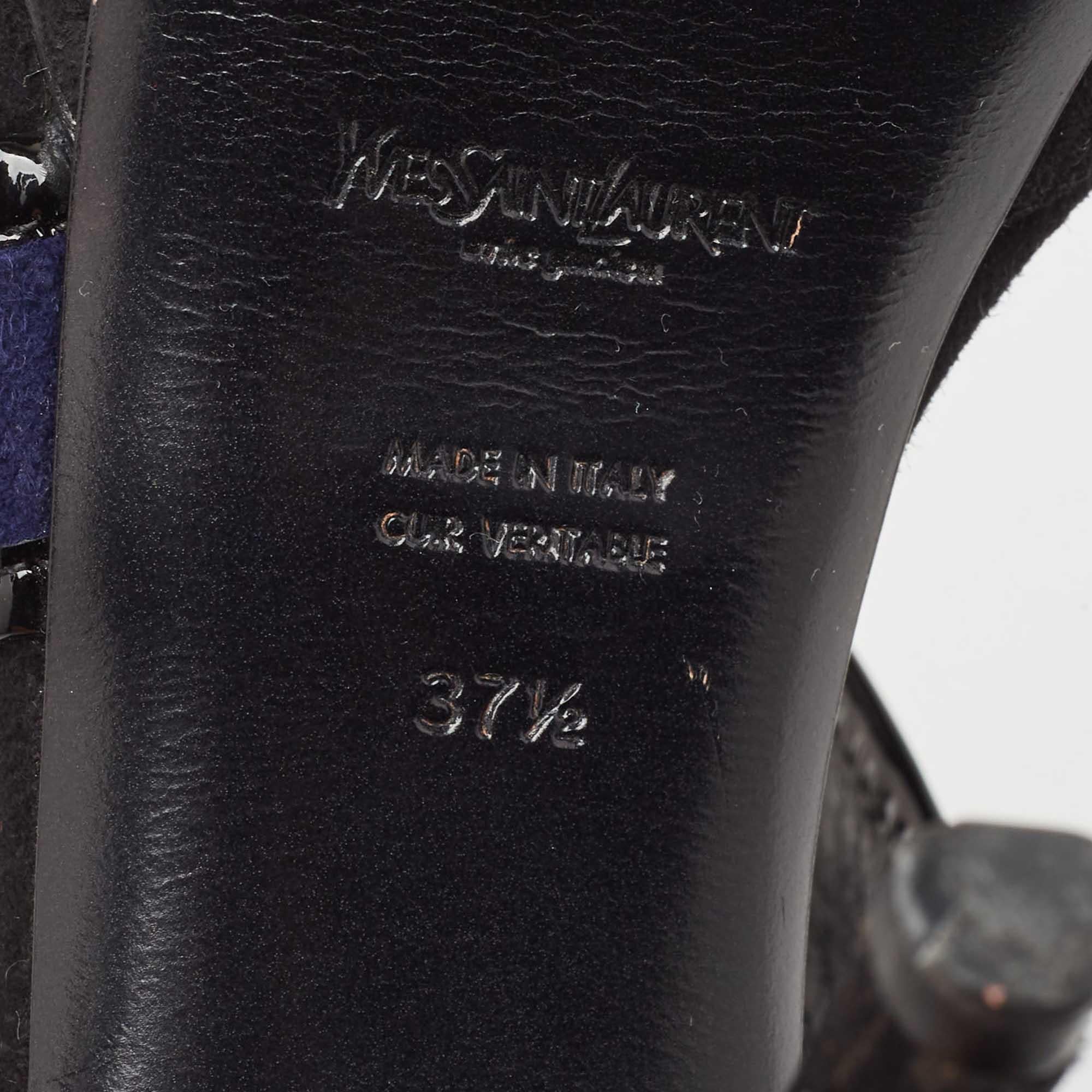 Saint Laurent Sandali con cinturino alla caviglia in pelle verniciata blu navy misura 37,5 3