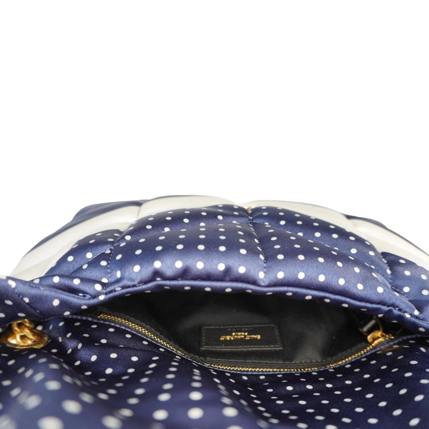 Saint Laurent Navy Blue Polka Dots Loulou Puffer Bag Small For Sale 5