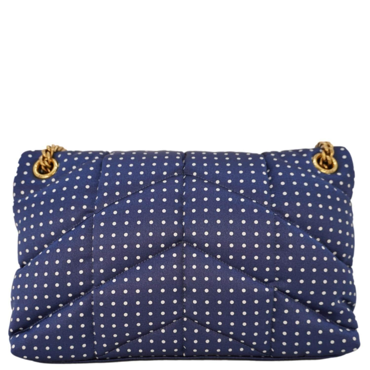 Black Saint Laurent Navy Blue Polka Dots Loulou Puffer Bag Small For Sale