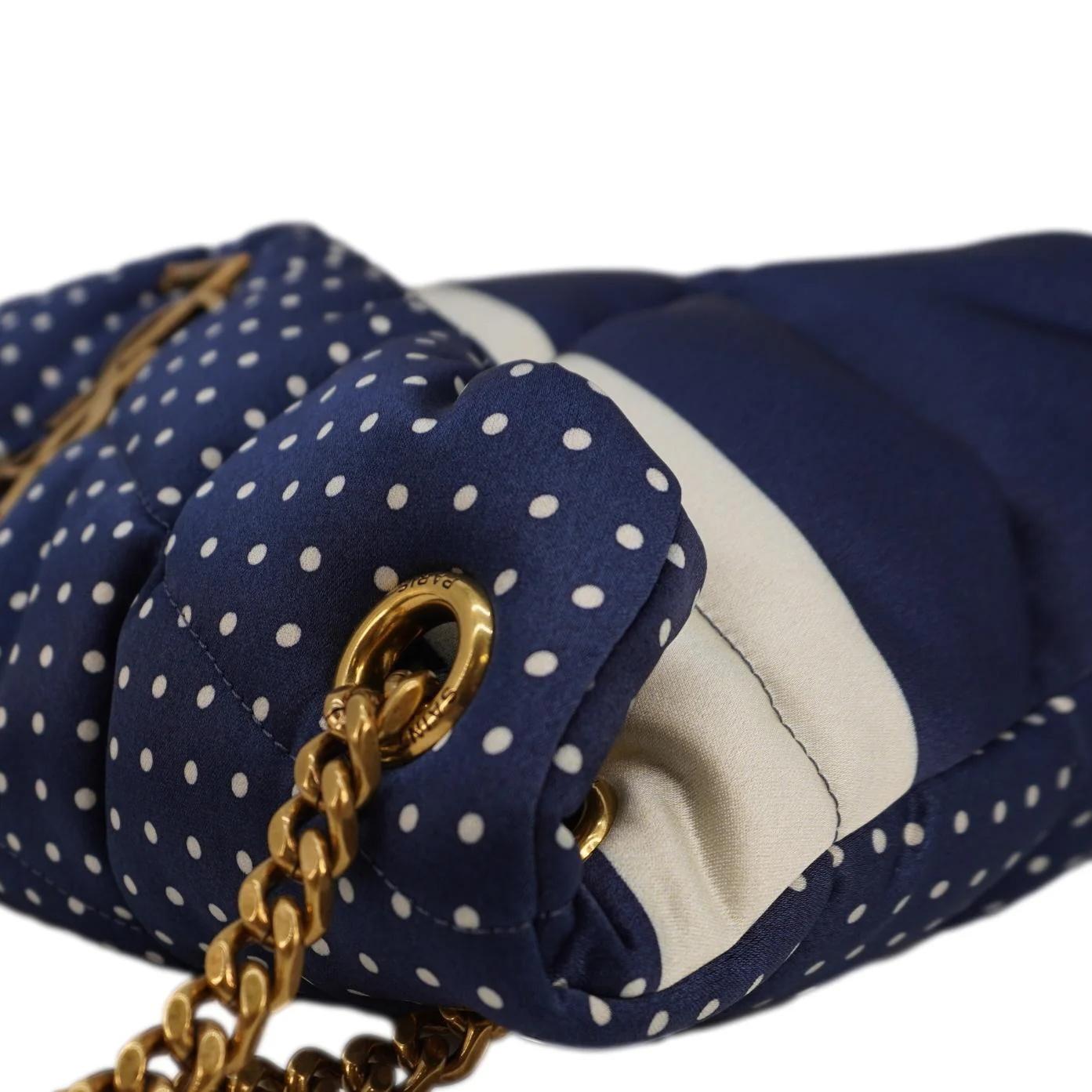 Saint Laurent Navy Blue Polka Dots Loulou Puffer Bag Small For Sale 3