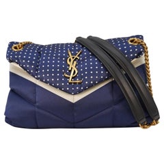 Saint Laurent Navy Blue Polka Dots Loulou Puffer Bag Small