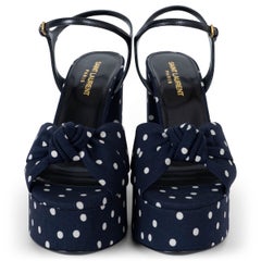 SAINT LAURENT blu navy e bianco BIANCO POLKA DOT PLATFORM Sandali Scarpe 37.5