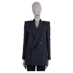 SAINT LAURENT navy blue wool 2023 PINSTRIPE DOUBLE BREASTED Blazer Jacket 36 XS