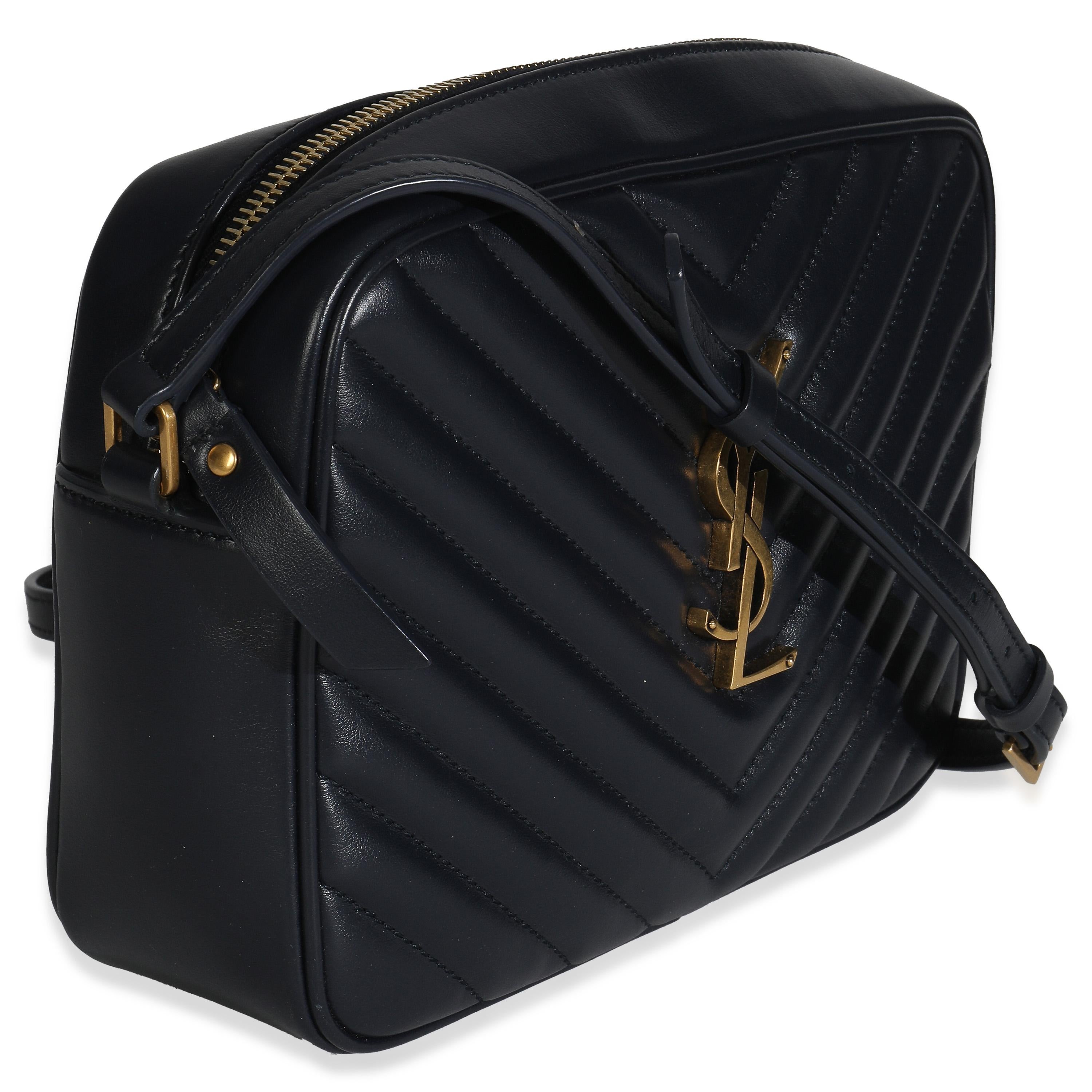 Noir Saint Laurent - Sac à main en cuir de vachette Matelasse Monogram Lou - Marine en vente